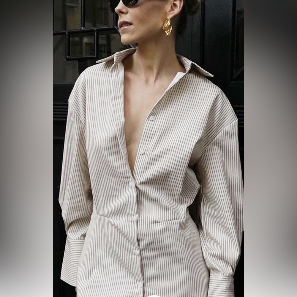 NWT - Commense White Pinstripe Shirt Mini Dress - Size XS